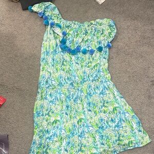 Lilly Pulitzer One shoulder Romper Floral Blue and Green Kids Dress